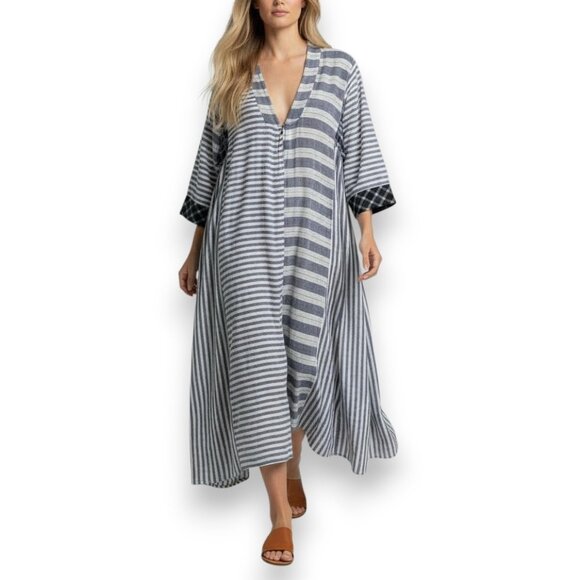 INJIRI Amber Striped Patchwork Midi Dress 100% Cotton - Picture 1 of 17